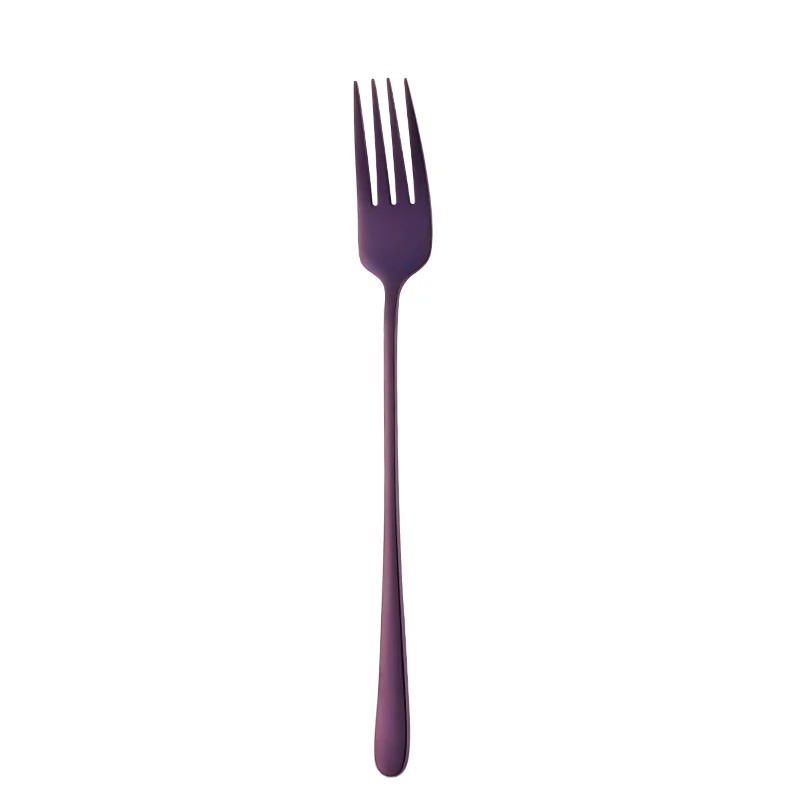 6pcs Purple Набор обеденных вилок из нержавеющей стали, 8 цветов, корейский Набор цветных десертных вилок с длинной ручкой, золотой и синий цвет, вечерние вилки для отеля - Цвет: 6pcs Purple