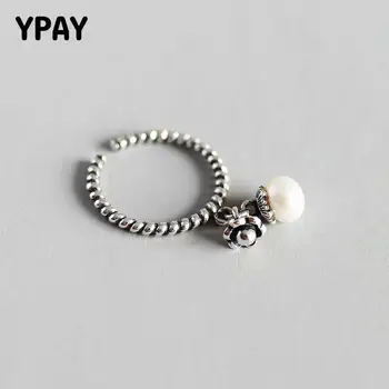 

YPAY Vintage Do the Old Style Twisted Adjustable Ring with Hanging Dangle Natural Freshwater Pearl Rings For Women Gift YMR668