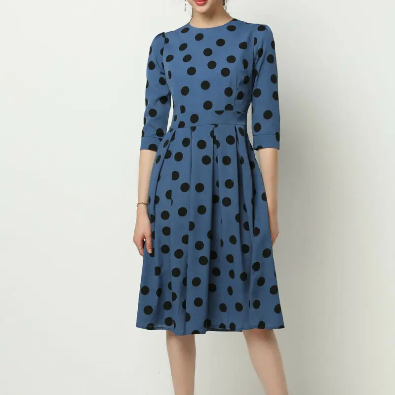 New 2020 Vinatge Women Half Sleeve Midi A-Line Dress Polka Dot Boho Ladies Retro Vestito Casual Sundress Party Dresses