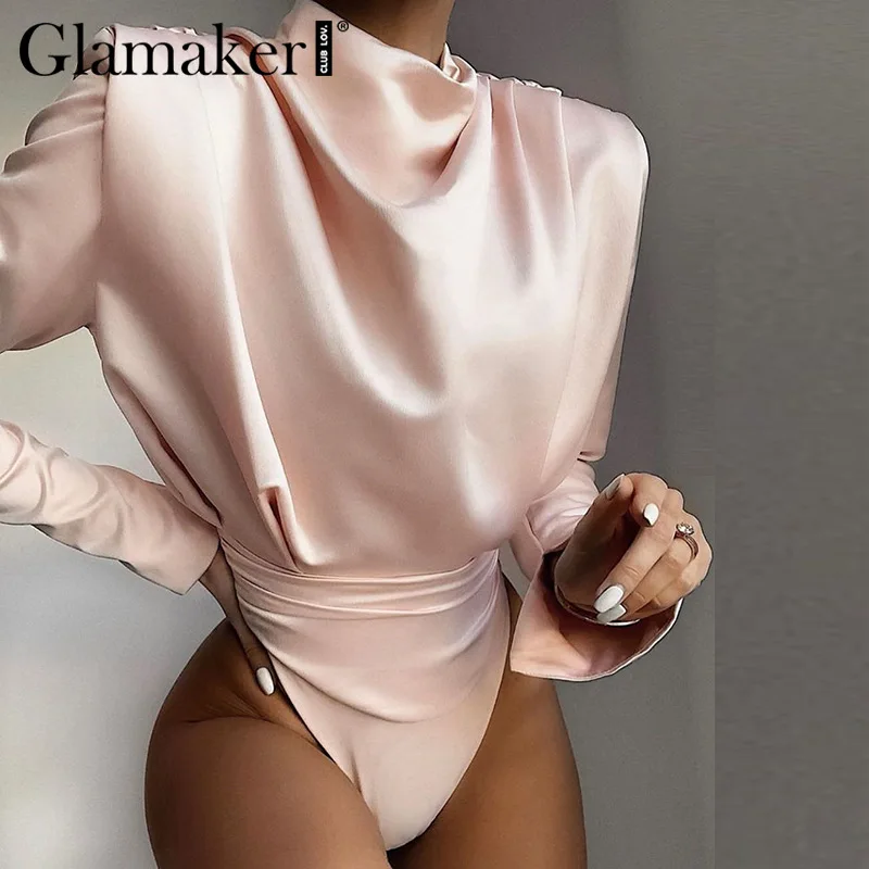 Glamaker атласная драпировка элегантная розовая офисная одежда боди для женщин с