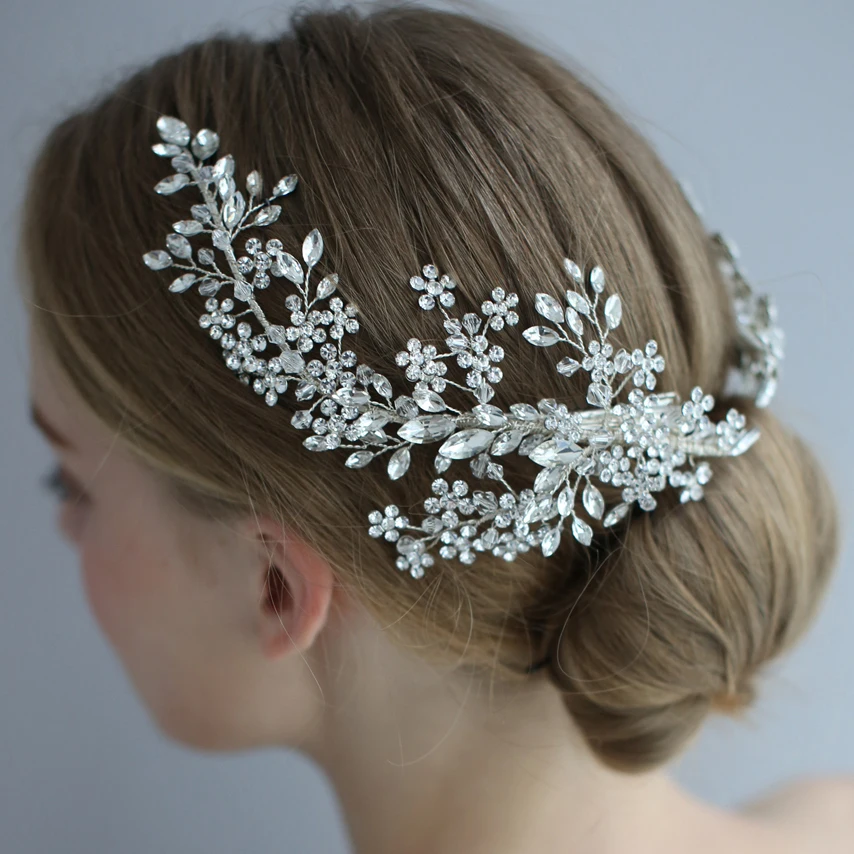 4*12cm Large Flower Crystal Pearl Wedding Bridal Prom Party SIDE Tiara Headband 