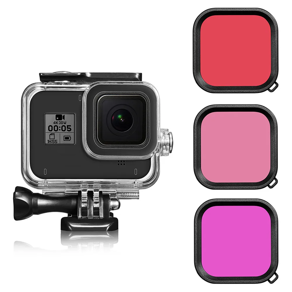Чехол для корпуса для GoPro Hero 8, черный защитный чехол, водонепроницаемый корпус для экшн-камеры GoPro 8, красный фильтр, комплект аксессуаров