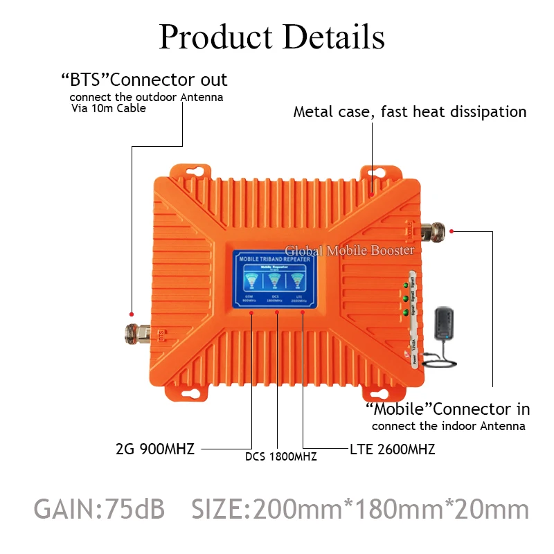 Powerful!!2G 3G 4G Data Tri Band Signal Repeater GSM 900 DCS 1800 FDD LTE 2600 cellular Signal Booster Mobile Amplifier