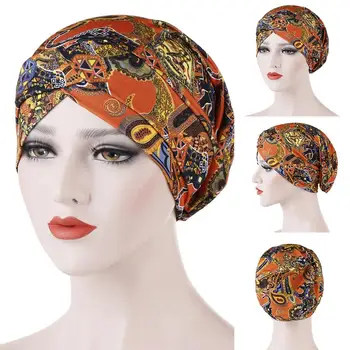 

Floral Print Front Twist Cross Muslim Women Turban Hat Cap Headscarf Headwear