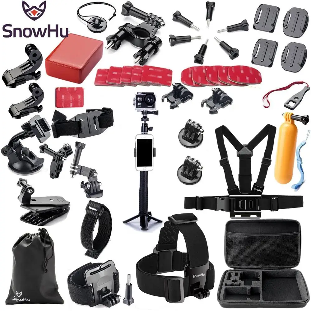 Snowhu conjunto de acessórios para gopro, kit para go pro hero 8, 7, 6, 5, 4, 3 way, bastão de selfie para eken h8r/para xiaomi yi 4k eva gs02|accessories eken|accessories for eken h9for gopro hero - AliExpress