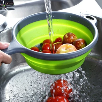 

Foldable Silicone Colander Fruit Vegetable Washing Basket Strainer With Handle Strainer Collapsible Drainer Kitchen Tools