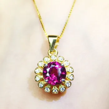 

Natural pyrope pink garnet round flower necklace pendant Free shipping 925 sterling silver 1ct gemstone Q9102423