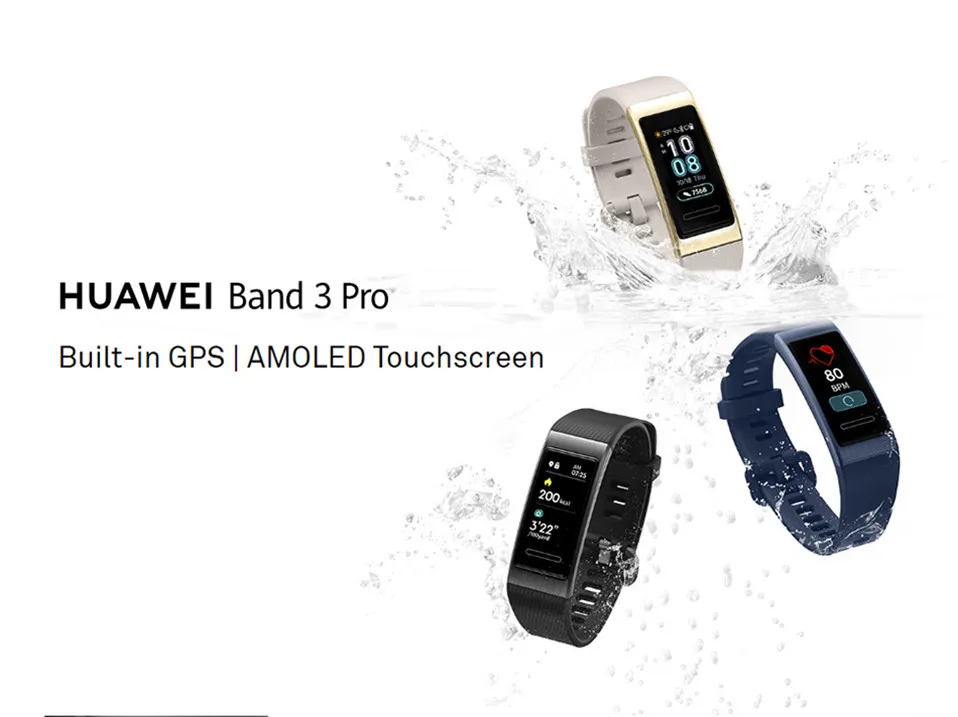 huawei Band 3 Pro gps смарт-браслет металлический Amoled 0,95 'Полноцветный Сенсорный экран Датчик сердечного ритма датчик сна Браслет