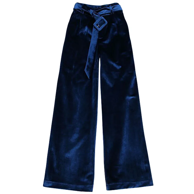 dark blue Осень зима модные толстые бархатные брюки женские с высокой талией ol свободные широкие брюки - Цвет: dark blue