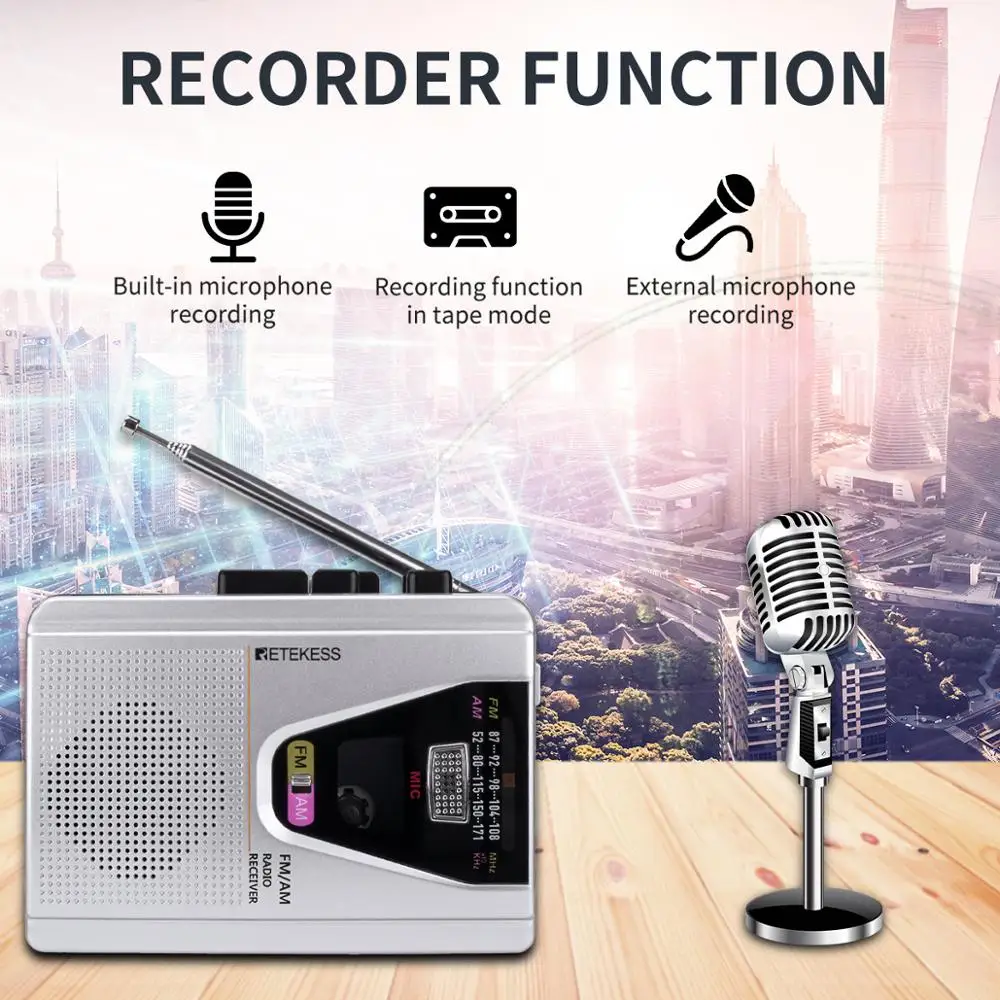 Retekess TR620 FM/AM портативное радио с кассете воспроизведение диктофон и лента