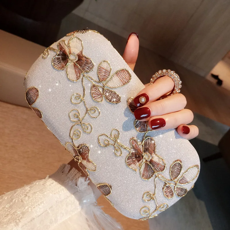 

Handbag Crystal Mini Clutch Women Bridal Wedding Chain Shoulder Box Bag Leaves Plant Purse Finger Knucklebox Evening Party Bag