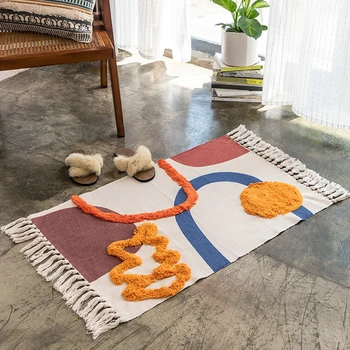 

New cotton and linen door mats Hand Woven three-dimensional tufted rug Geometric door floor rugs bedside foot carpet