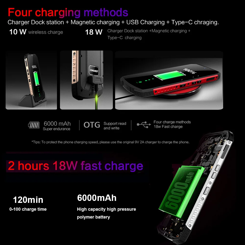 CONQUEST S16 IP68 Shockproof Waterproof Rugged Smartphone Android Push Button Mobile Phones Cell Smart Phone Mobile Phones