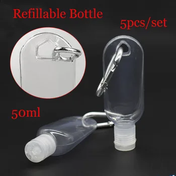 

5Pcs/Set 50ml Empty Refillable Bottle With Key Ring Travel Transparent Plastic Small Hand Sanitizer Bottle Cosmetic Container
