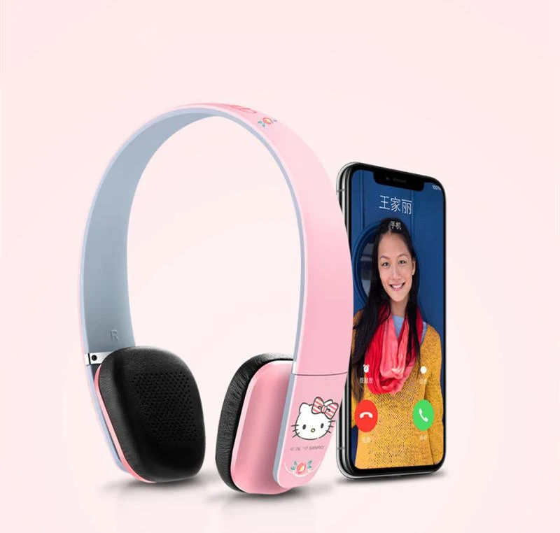 Модная Беспроводная bluetooth-гарнитура hello kitty, розовый/красный HIFI наушники с микрофоном для девочек