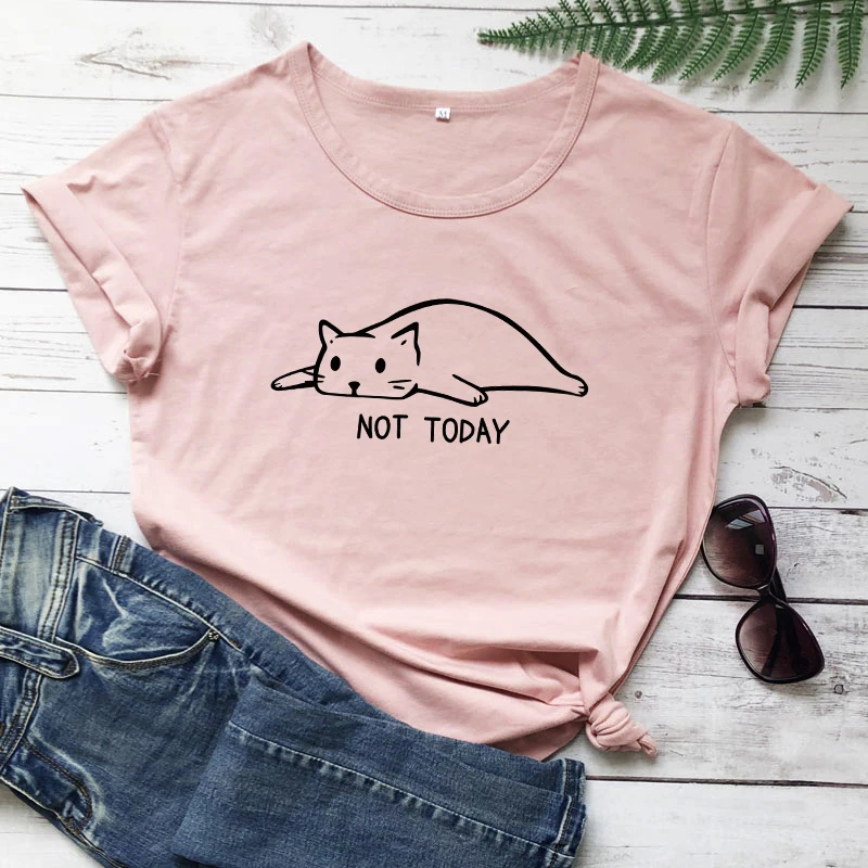 Футболка с надписью «Not Today Cat» и надписью «Not Today», женская футболка с забавным принтом, футболка с надписью, модные топы