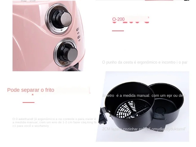 Fritadeira de ar Forno sem Fumaça Inteligente Automática Grande Frango Peixe Baker Chips Nuggets Mozzarella Vara Fabricante Cor Rosa 2.5l 8 frango peixe baker chips nuggets mozzarella vara