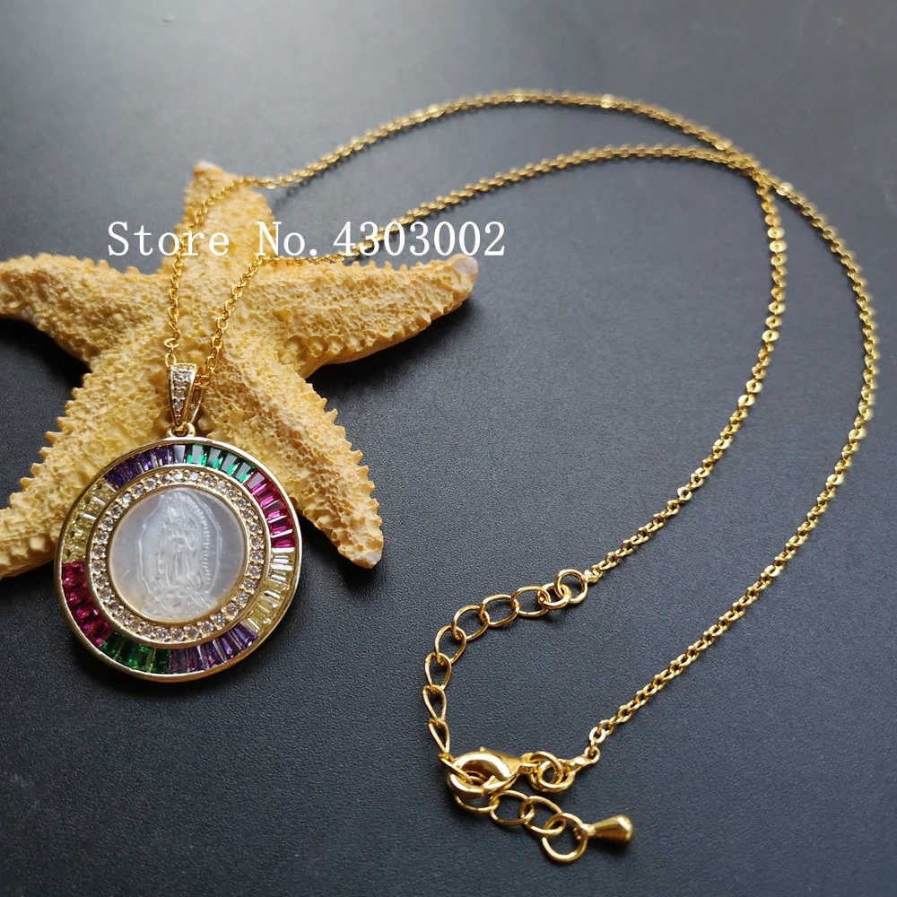 

Promotion ! Natural Virgin of Guadalupe Mother Pearl Shell Necklace for Gift Guadalupe MOP Pearl Shell Necklace for Women