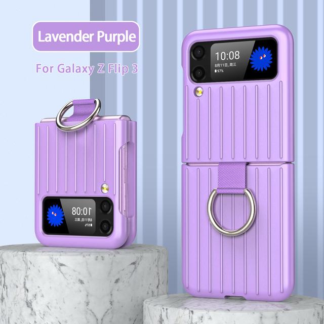 Plain Thin Case for Samsung Galaxy Z Flip 3 Flip3 5G with Ring Holder Protective Cover Coque Fundas