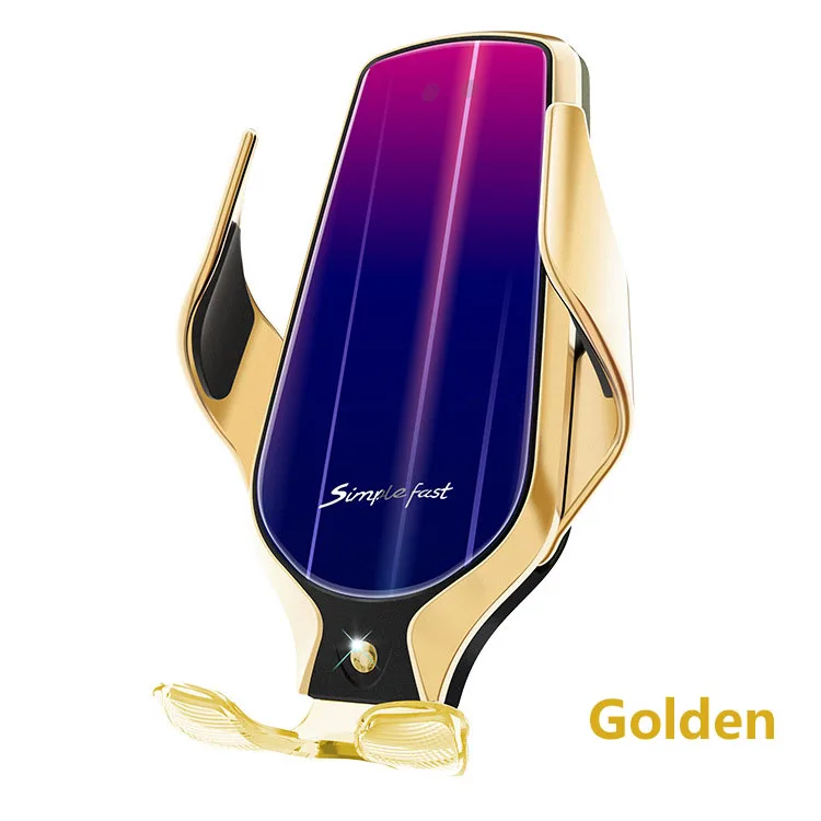 R9 смарт-сенсор Автомобильный держатель для телефона Быстрая зарядка беспроводные зарядные устройства универсальный автомобильный держатель для телефона для iPhone для samsung для huawei - Цвет: Gold