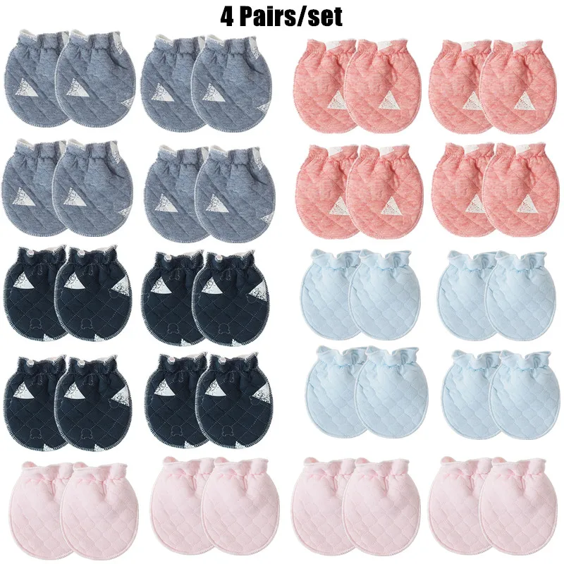 

4 Pairs/set Autumn Winter Warm Baby Mittens Newborn Baby Cotton Gloves Protection Face Anti Grasping Anti Scratching Baby Gloves