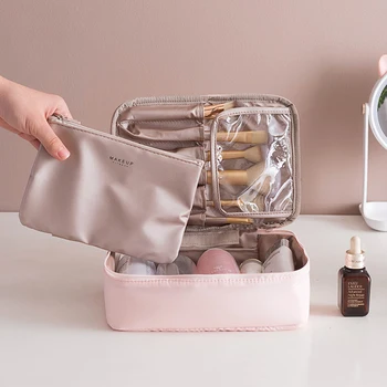 

New Exquisite Woman Cosmetic Bag Large-capacity Multi-function Portable Skin Care Product Toiletry Makeup Pouch Pink Make Up Bag