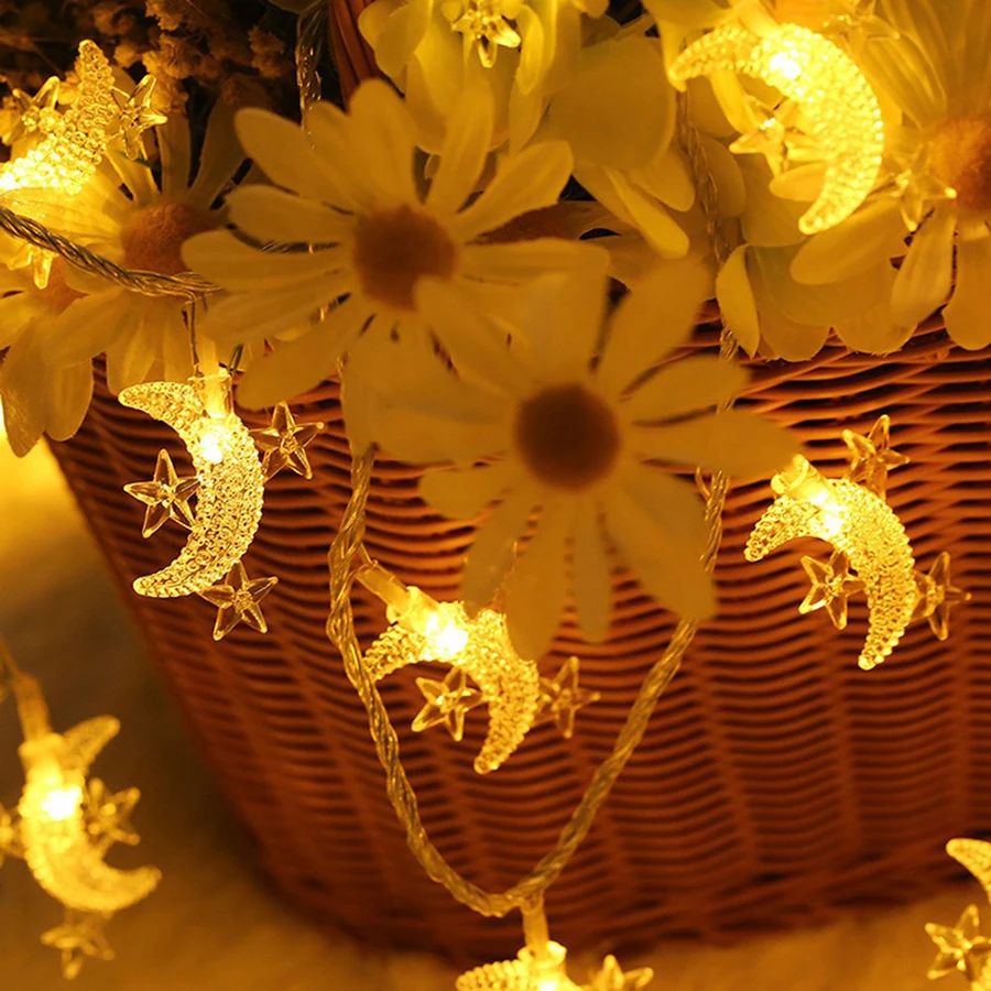 

10/20/30/40 LED Star Moon String Light Twinkle Garlands Battery Powered Christmas Lamp Holiday Party Wedding Decorative Lights