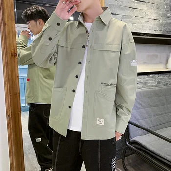 

Fall men's long-sleeved shirt Korean version of the trend of casual loose very handsome ruffian fairy shirt denim jacket frock