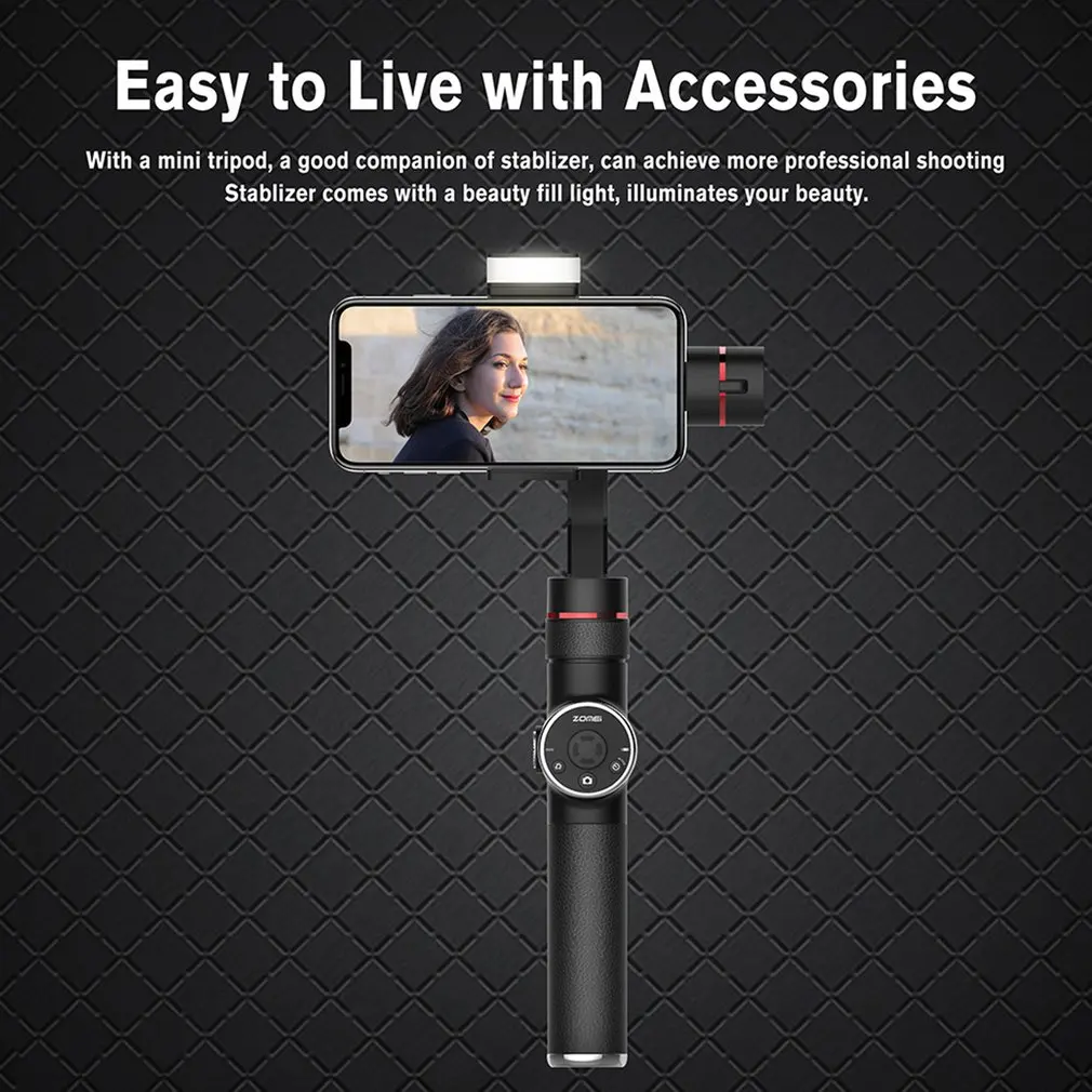  Zomei V5 New 3-Axis Handheld Gimbal Stabilizer Selfie Sticks for SmartPhone for iPhone X 8 Plus 7 6