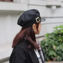 Женская шапка, осенняя и зимняя, дикая, теплая, с ремешком, с пряжкой, темно-синяя шапка, уличная, теплая, трендовая, защита ушей, для лица, модная, уличная, плоская, шапки# XM