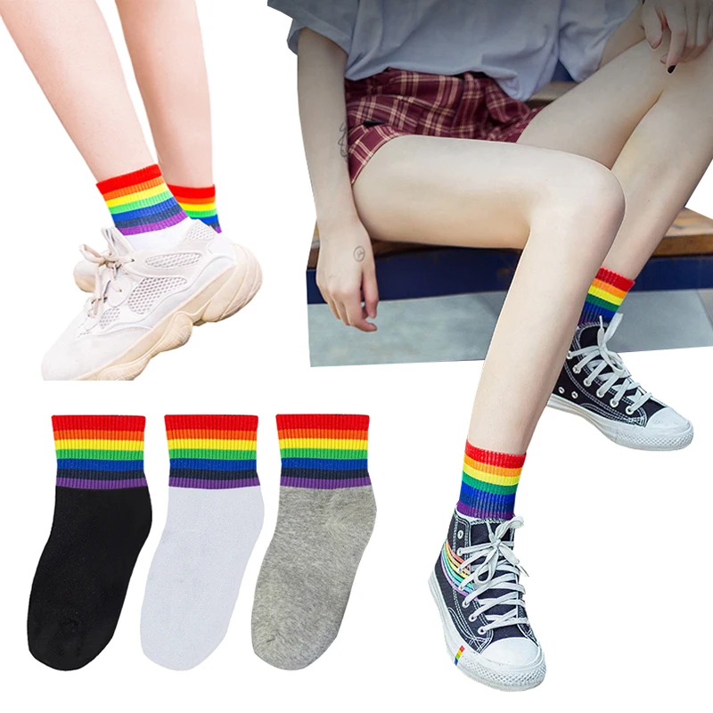 10 пара/лот, радужные носки, женские хлопковые полосатые носки, новые модные спортивные носки, женские цветные носки в стиле Харадзюку на весну и осень