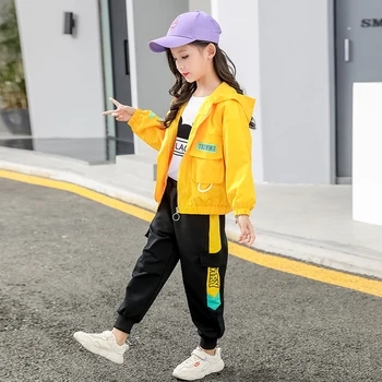 

2Pcs Kids Girls Clothes Long Sleeve Hooded Coat Pants Outfits Casual Sporting Sweatsuit 4-13Years Girls Cartoon Set