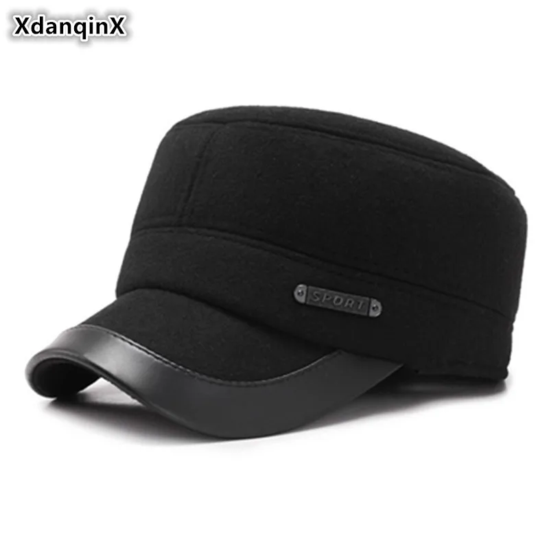 XdanqinX регулируемый размер головы зимние мужские толстые теплые армейские военные шапки плоский колпачок для крышки средних лет бейсболки