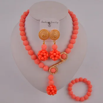 

pretty pink coral necklace african beads jewelry set nigerian traditional wedding set 20C51