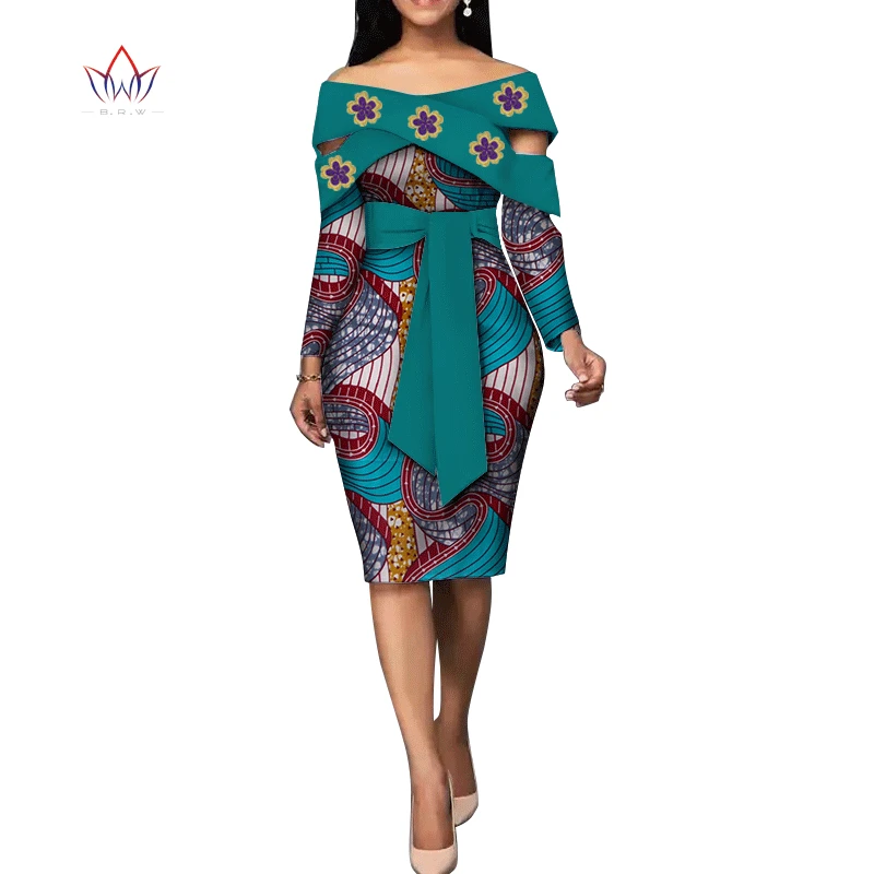 Fashion African Dresses for Women Bazin Riche African Print Cotton Midi Dress Sleeveless Bodycon Elegant Party Clothes WY4867 - Цвет: 11