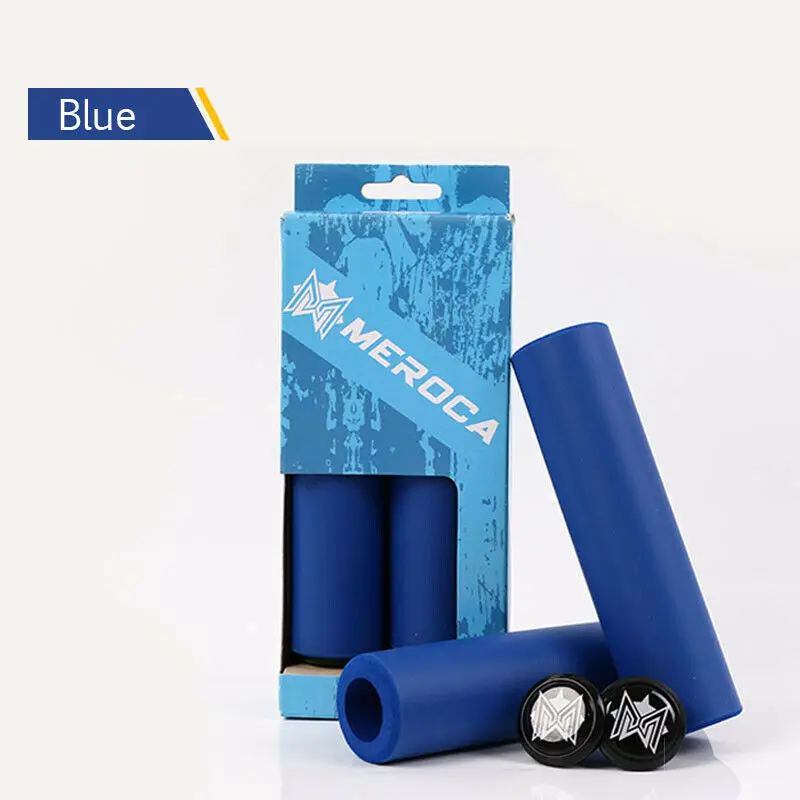 Blue MEROCA MTB Упоры для рук на руль велосипеда Силиконовые 130 мм ручки на руль+ концевые заглушки Нескользящая панель Крышка 5 цветов 35 г горный велосипед сцепление 1 пара - Цвет: Blue