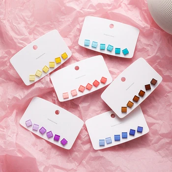 

6pcs/Set Simple Gradient Stud Earrings Acrylic Geometric Square Fashion Mini Earrings for Girls Teens Korean Ear Jewelry 2020