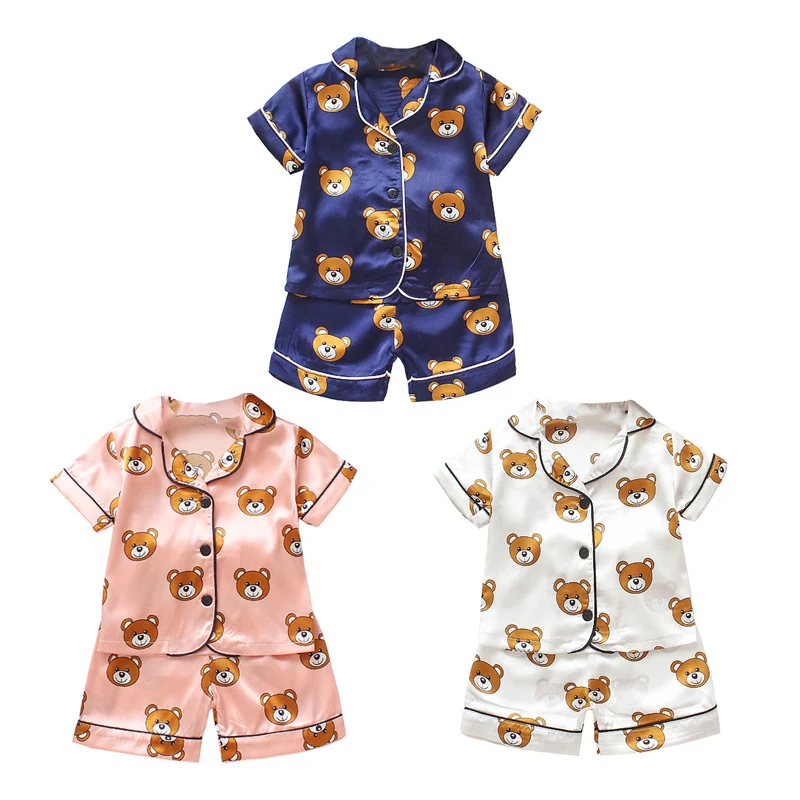 Комплект одежды для маленьких мальчиков и девочек, блузка с короткими рукавами, топы+ шорты, одежда для сна, пижама, комплект одежды с рисунком