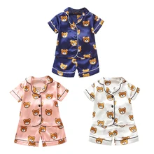 Комплект одежды для маленьких мальчиков и девочек, блузка с короткими рукавами, топы+ шорты, одежда для сна, пижама, комплект одежды с рисунком