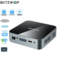 BlitzWolf Mini PC Intel celeron J4125 Quad core 8 Go de RAM 128 Go Windows 10 2.4G/5G Dual Wifi BT5.0 4K 60Hz WIN10 4K HD RJ45 1000M VGA PC Ordinateur de bureau 