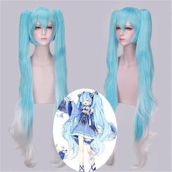 

Anime Vocaloid Hatsune Snow Miku Wig Cosplay Gradient 120cm Long Wavy Double Ponytails Synthetic Hair Wigs Party Costume Wig