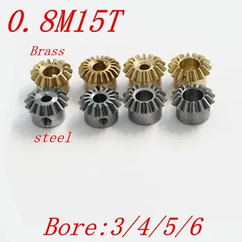 

(2 piece) Steel Copper 0.8M 15T 0.8 modulus 15 teeth 1:1 bevel gear Angle gear For 3 4 5 6 mm M3