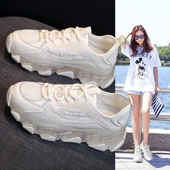 

2020 Summer New Women Shoes Fashion Crystal Sole Chunky Sneakers Breathable Mesh Platform White Sneakers Fashion Dad Shoes