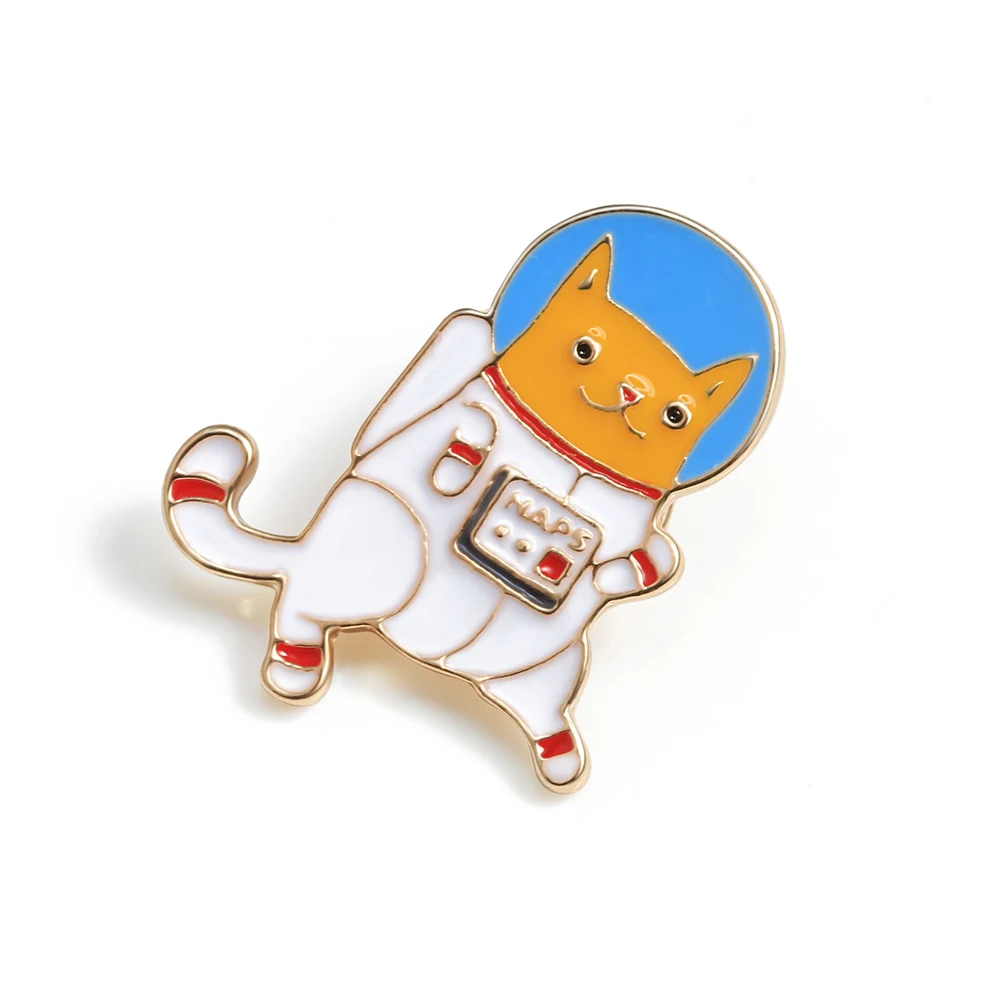 Space Astronomy Cosmic Cat Dog Label Pins Kawaii Badges Metal