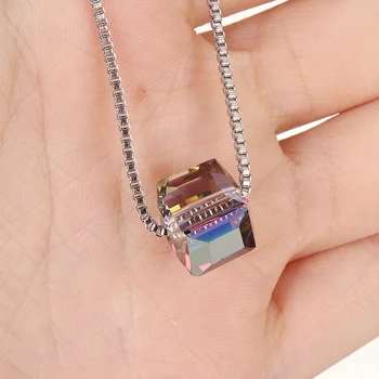 

Shellhard Colorful Cube Square Crystal Necklace Shellhard Long Link Chain Kolye Choker Necklaces & Pendants Charms Jewelry
