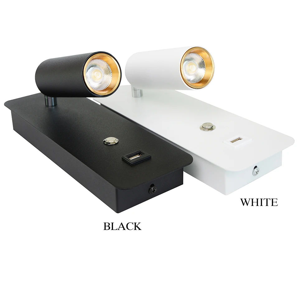 up down light LED Wall Lights With Switch And USB Interface Fashion 7W White Black Wall Lamp Fixture Corridor Aisle Beside Lighting Art Sconce wall lights for bedroom