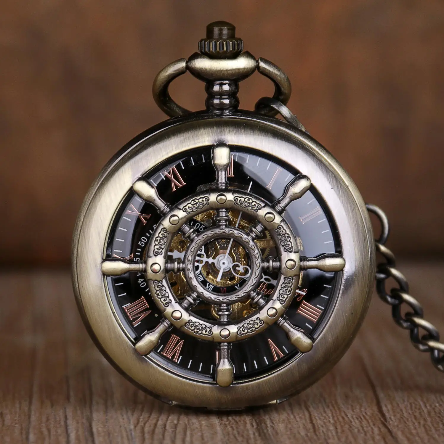 Новые Ретро стимпанк карманные часы Скелет винтажные бронзовые Механические карманные часы флип часы с брелок цепь дропшиппинг