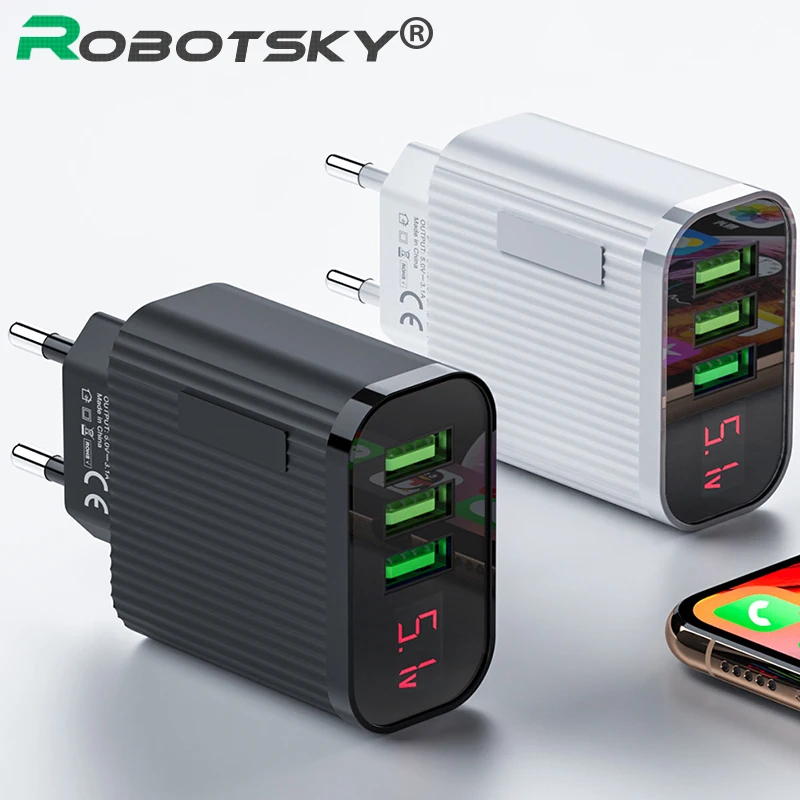 Зарядное устройство с 3 USB-портами и цифровым дисплеем А | Мобильные телефоны