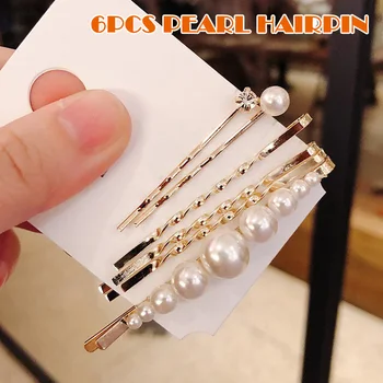 

2019 Word Clip Imitation Pearl Hairpin Set Alloy Wave Pattern Hair Jewelry