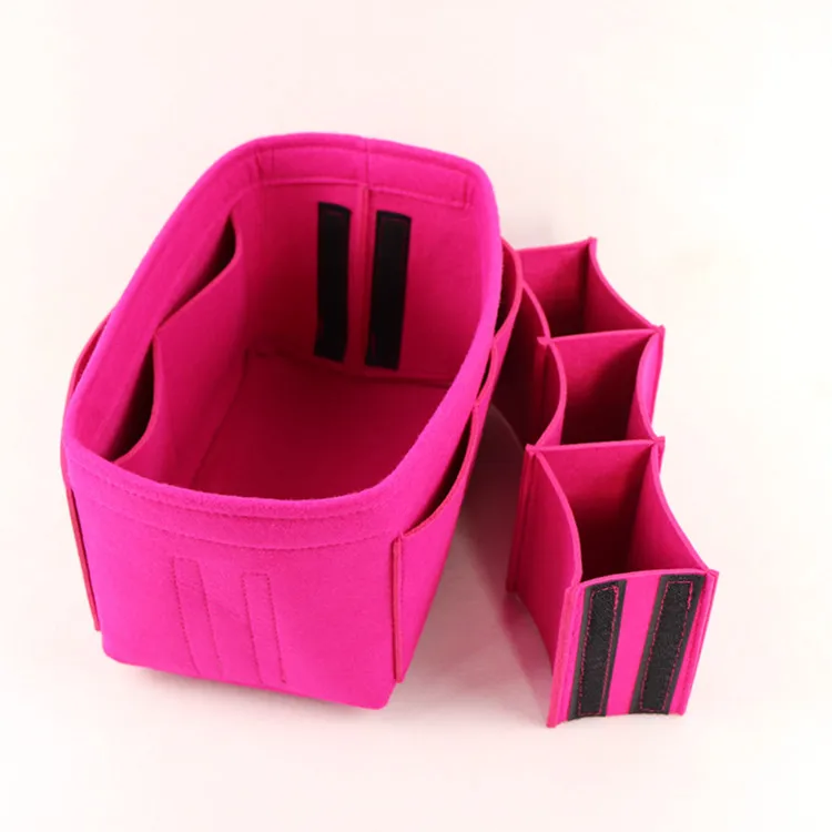 RoseRed Multi-functional Felt Cloth Insert Bag Organizer Cosmetic Bags Makeup Handbag Organizer Travel Inner Purse Portable bag in bag - Цвет: RoseRed